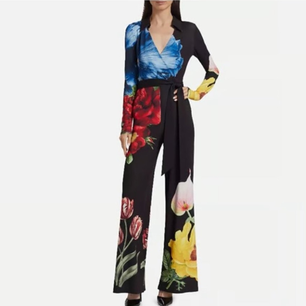 Alice + Olivia Melinda Floral Wide Leg Wrap Jumpsuit